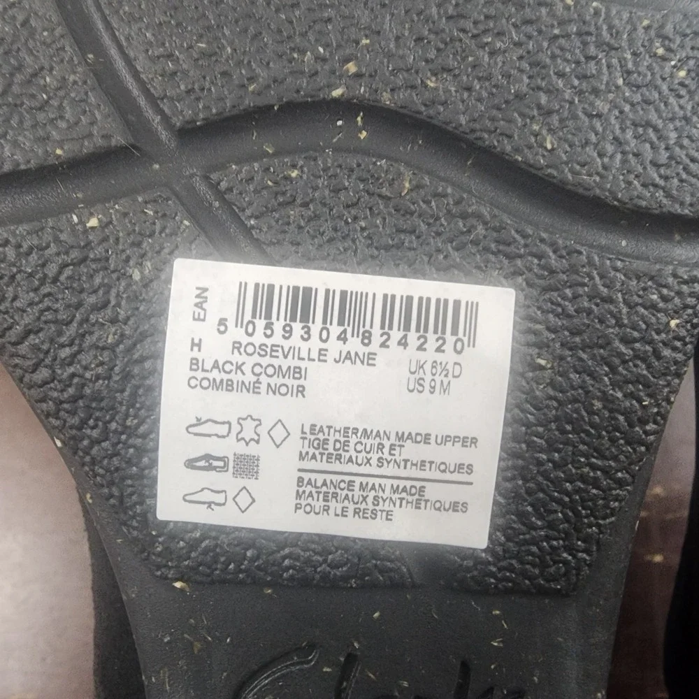 Clarks Roseville Jane‎ Black Combi Leather Mary Jane Flats Women's Size 9M